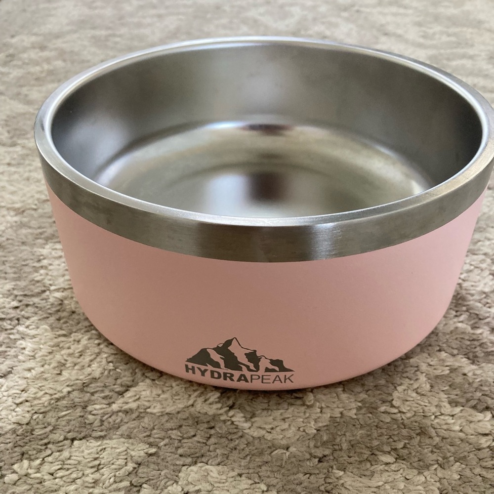 Pink stainless steel dog bowl